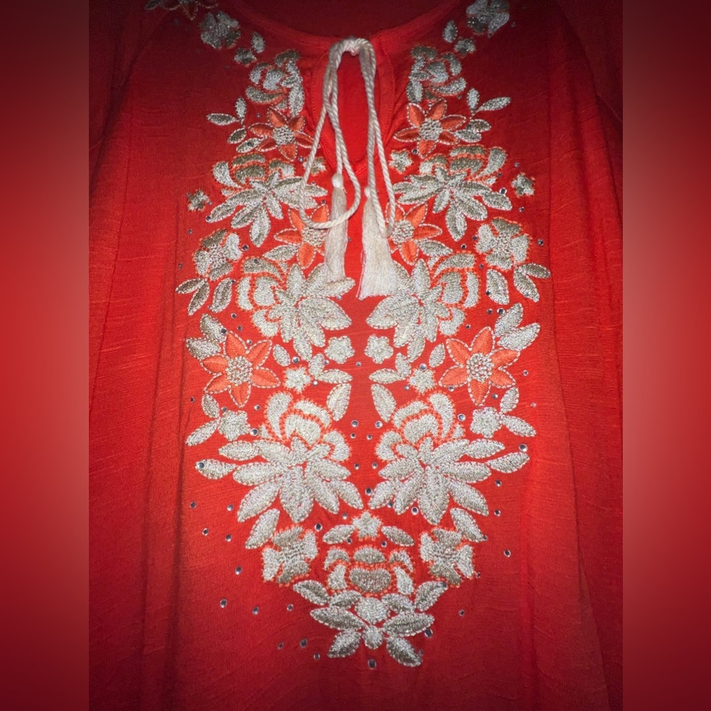 INC International Concepts orange top, with decorative front, size Large. - Picture 3 of 5